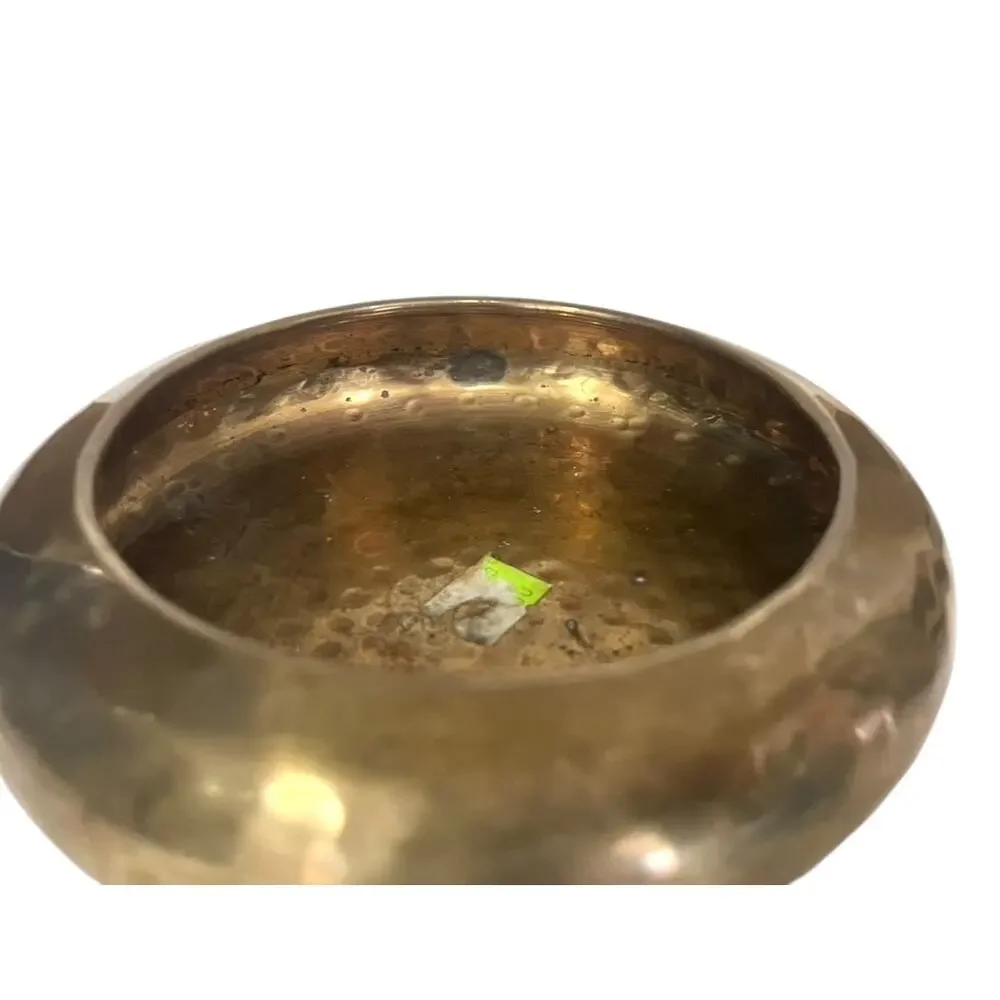 Vintage Solid Brass Hammered Vase Bowl Pot floral Planter VTG Made in India